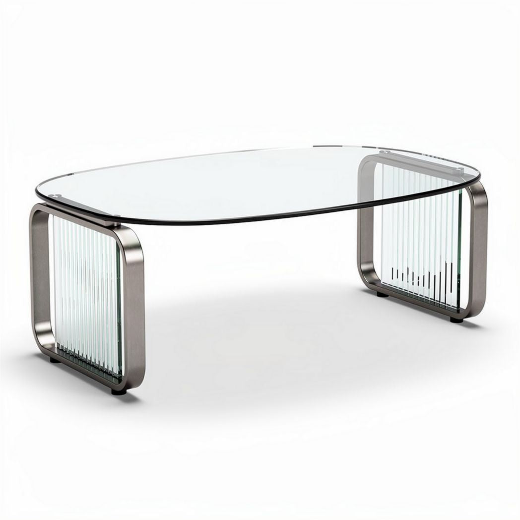 Glazen salontafel met metalen rand 150 x 75 x 45cm voor woonkamergebruik