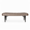 Geweven leren bankje in bruin 180 x 60 x 45cm met houten poten