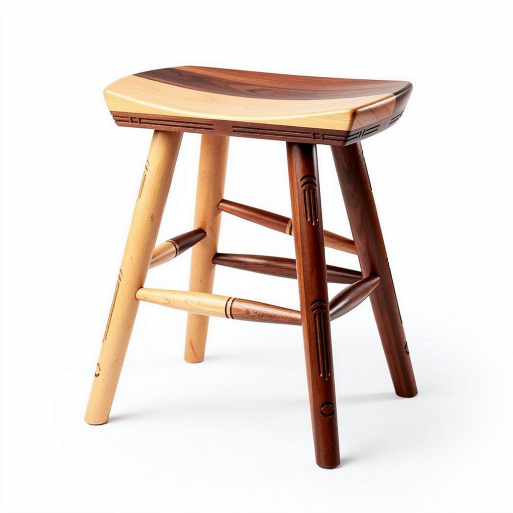 Houten kruk met een hoogte van 45 cm en afmetingen van 40 x 30 cm