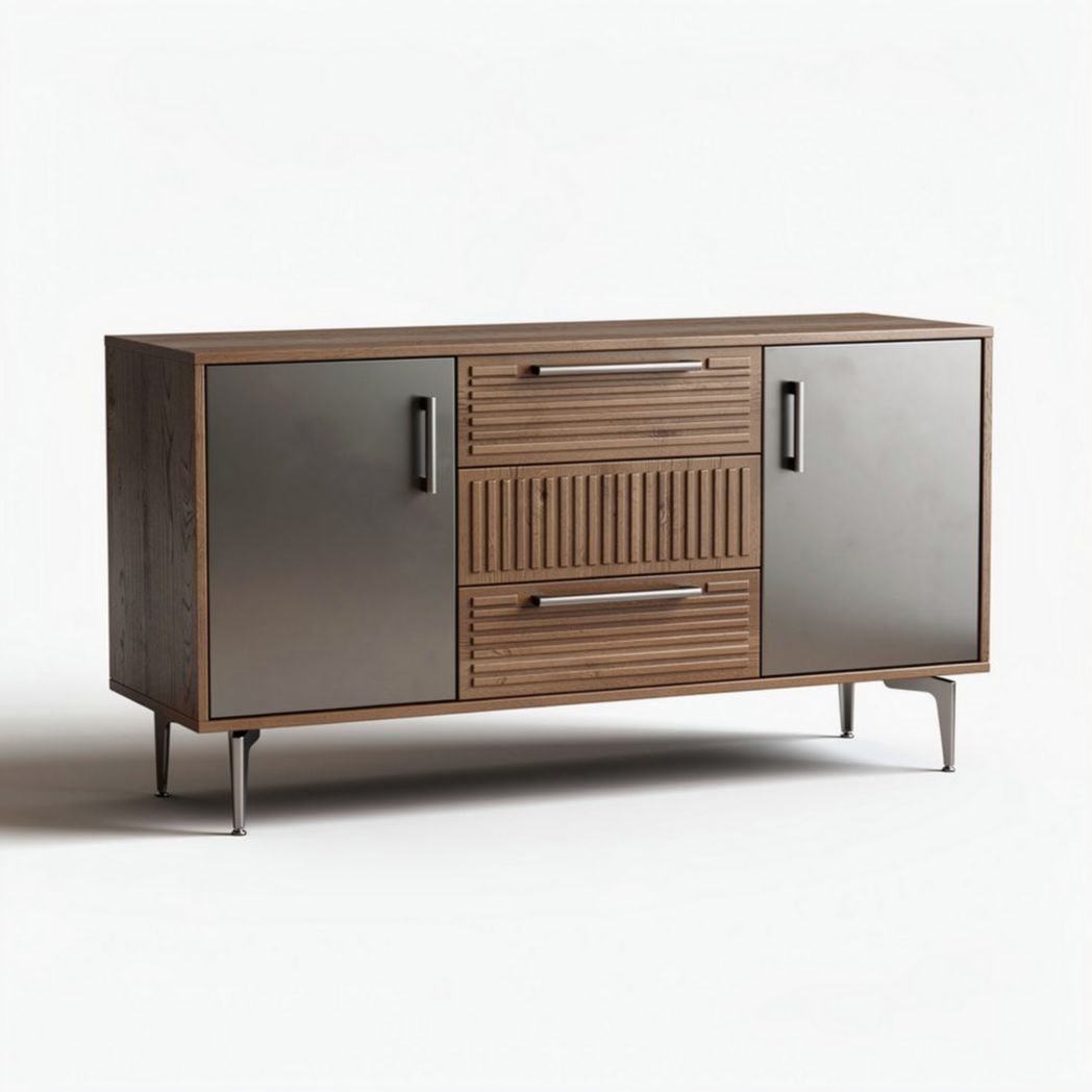 dressoir van hout met metalen deuren en lades 150 x 40 x 75cm