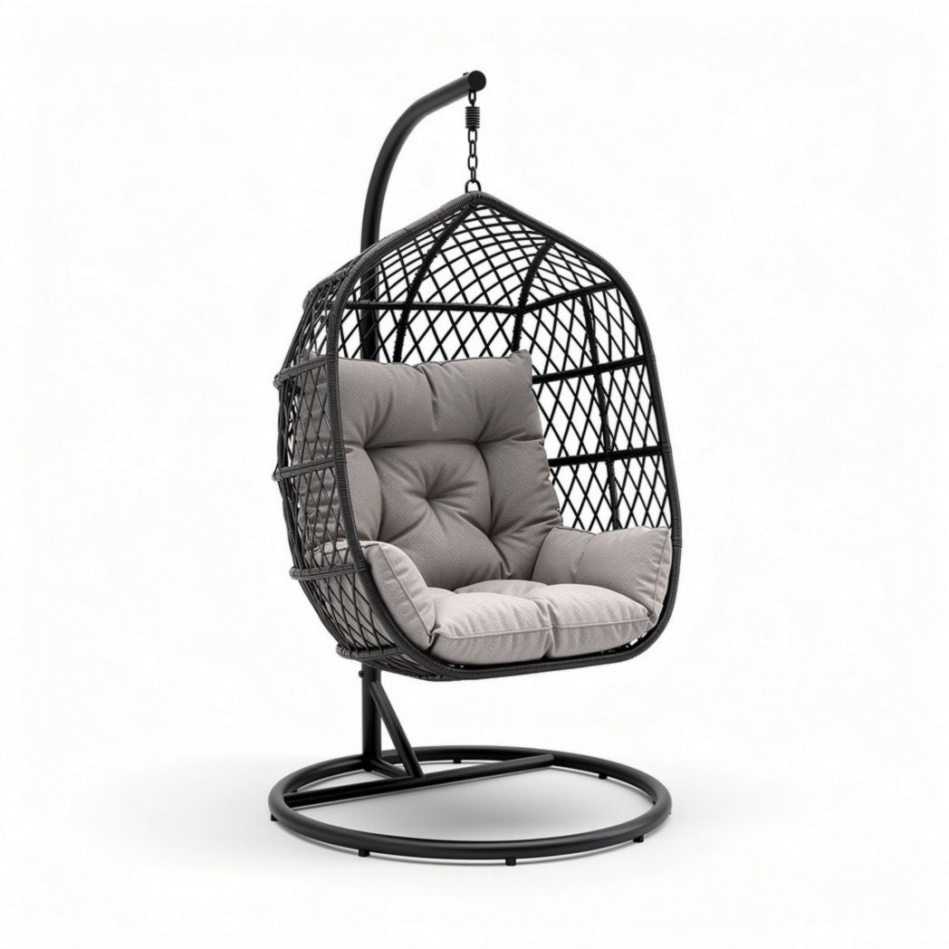Hangstoel van rotan met kussen zwart 90 x 80 x 120cm