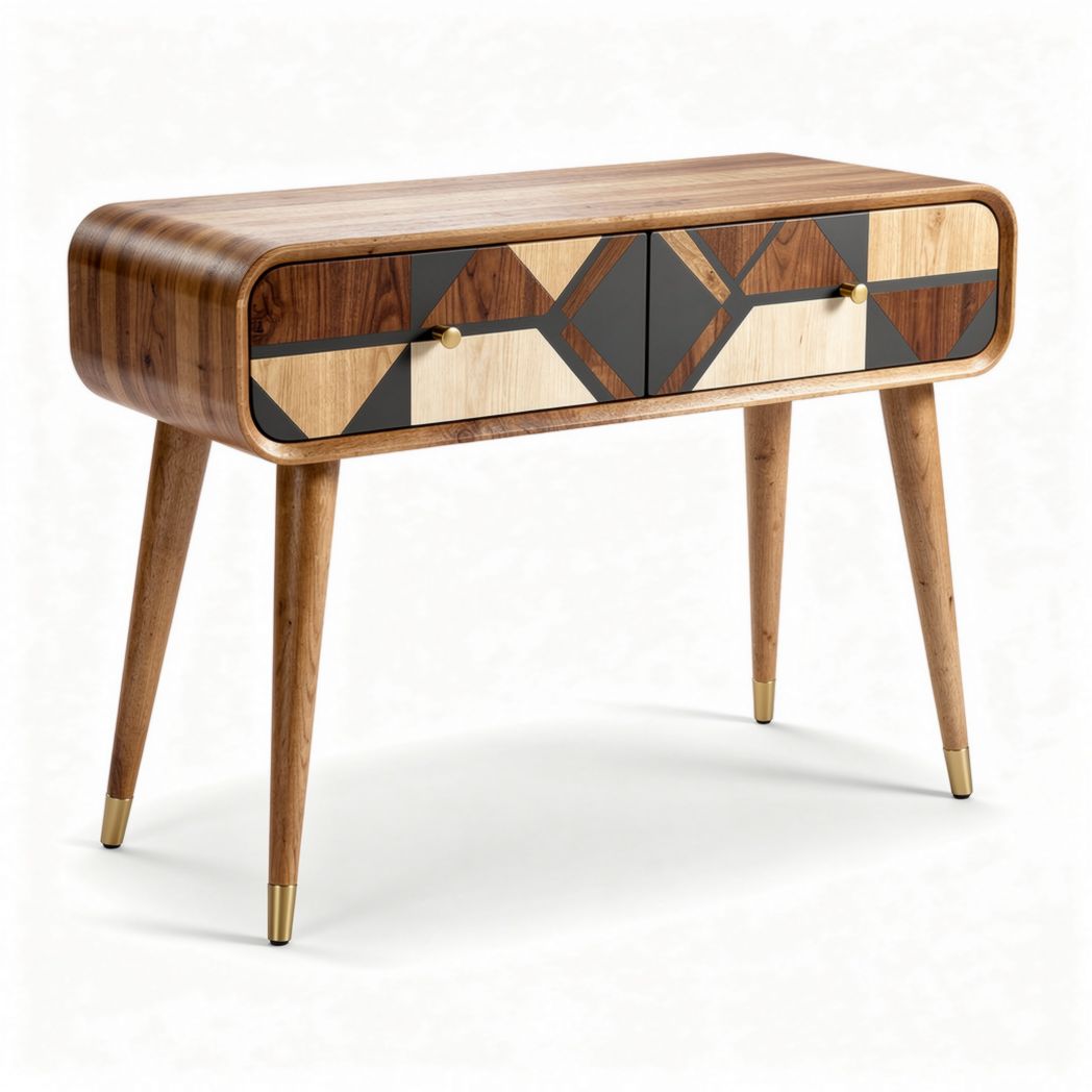 houten dressoir met geometrische patronen en twee lades 90 x 40 x 75cm
