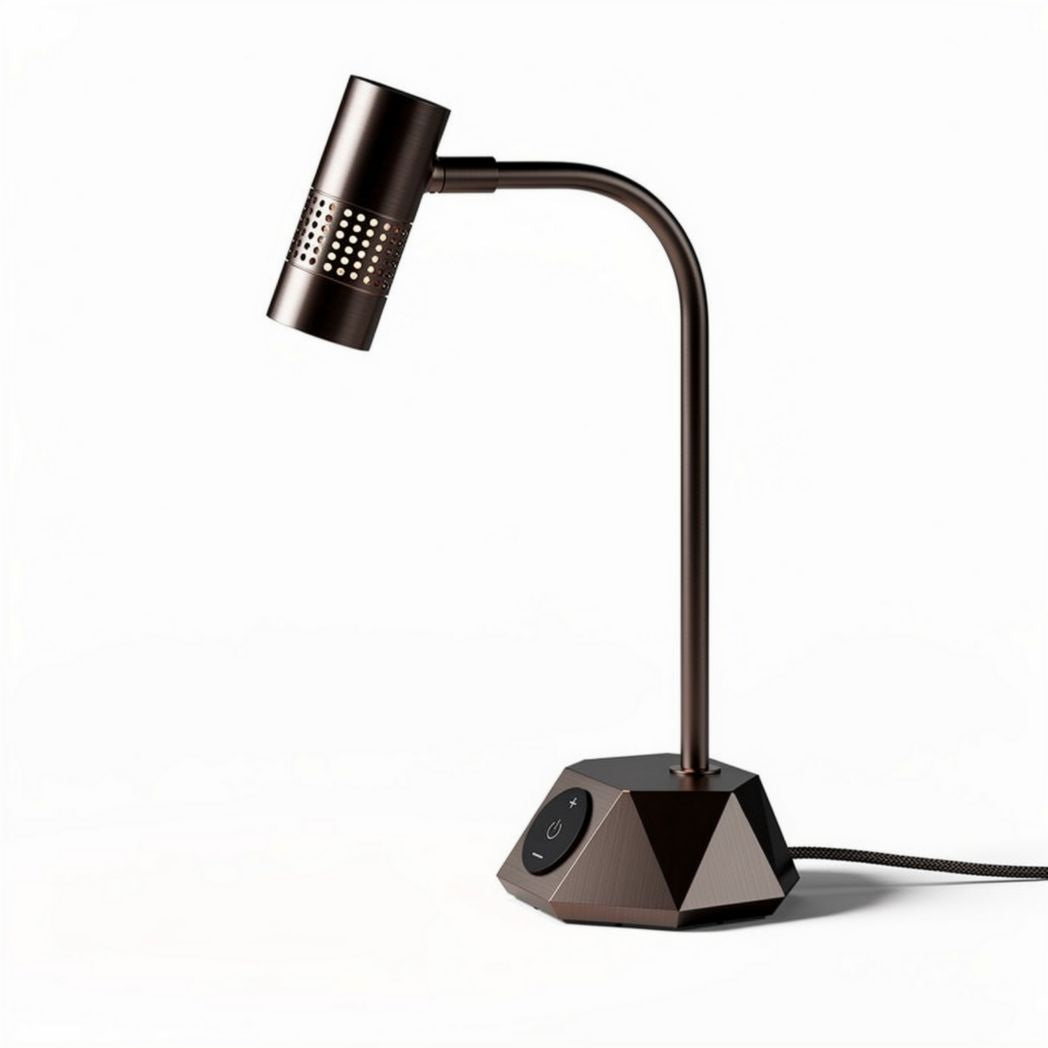 Geleide tafellamp van metaal met verstelbare arm en schakelaar bruin 30 x 15 x 50cm