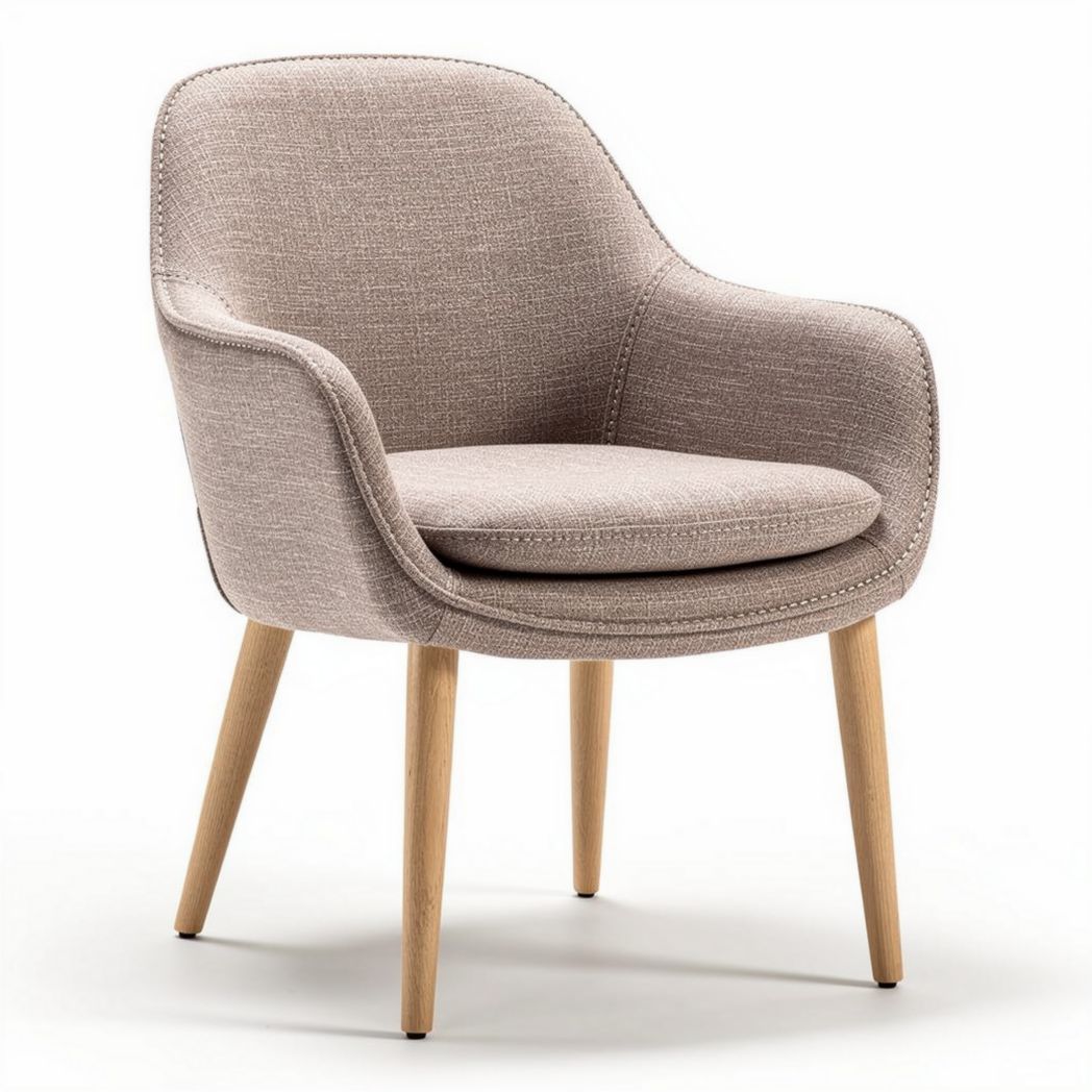Stoffen fauteuil met houten poten en afmetingen 65 x 65 x 80cm